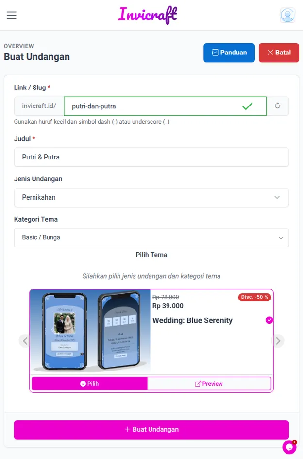 Cara Mudah dan Cepat Membuat Undangan Digital di invicraft.id: Panduan Lengkap Anti Ribet