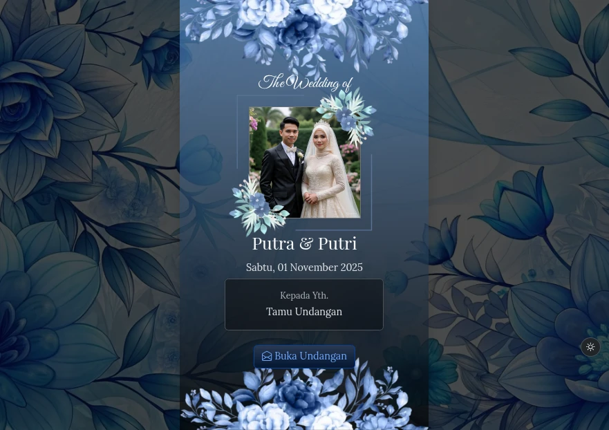 Tema Pernikahan Blue Floral - dark Mode