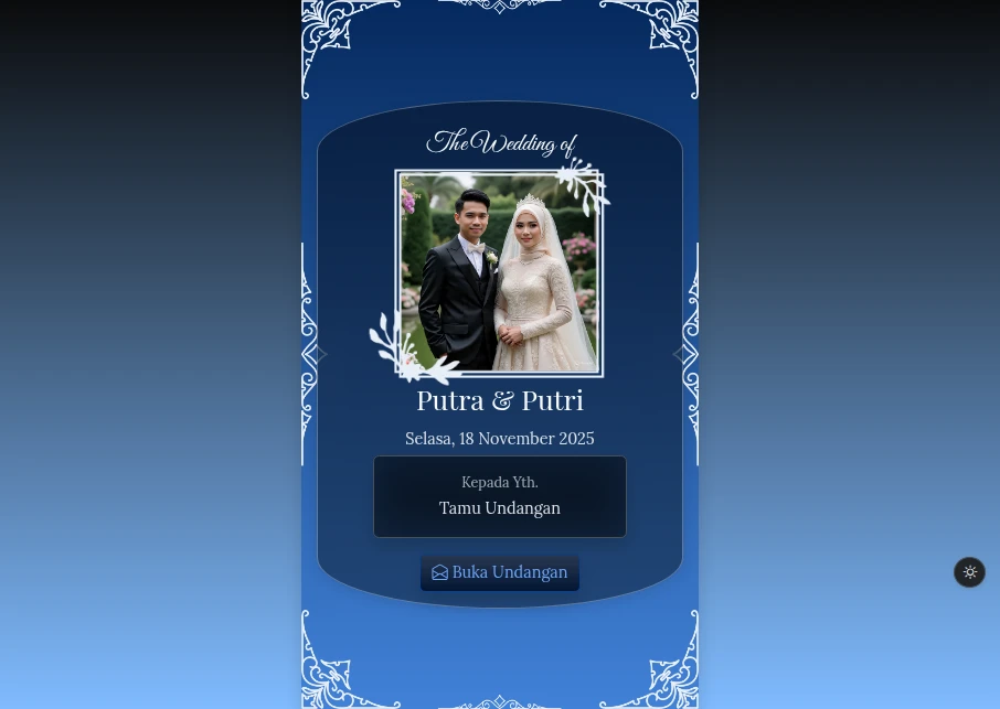 Tema Pernikahan Blue Serenity - dark Mode