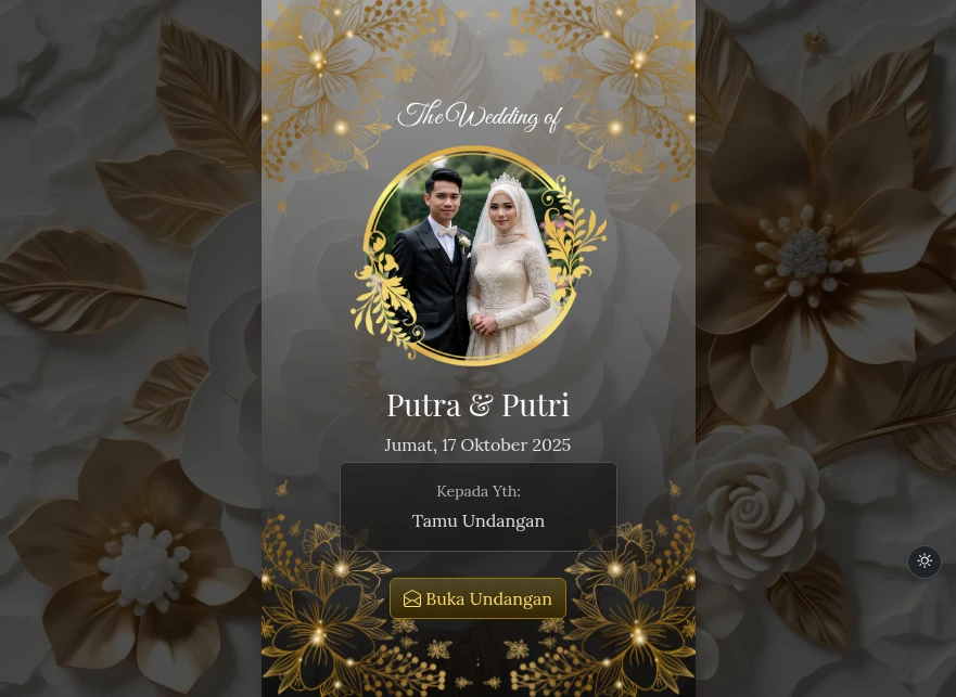 Tema Pernikahan Golden White Elegance - dark Mode
